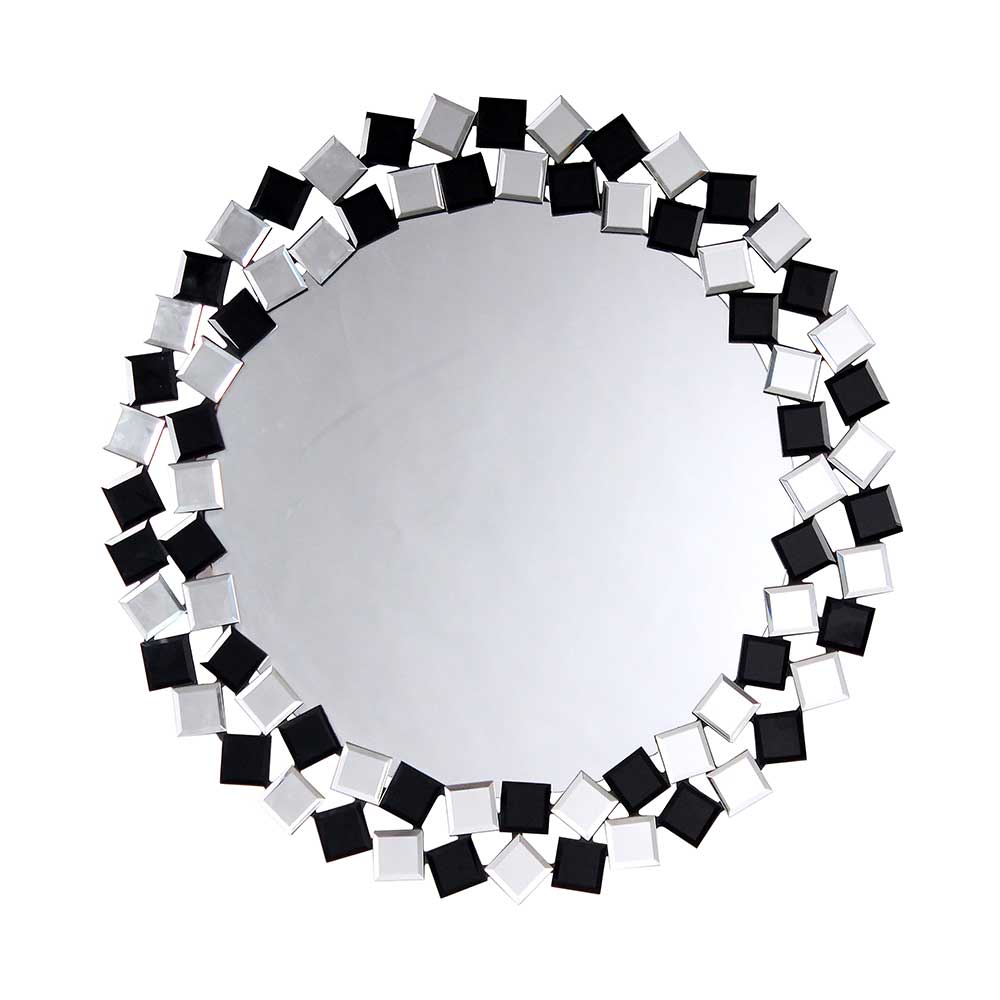 Runder Wandspiegel Barrios in Silber und Schwarz in 3D Optik