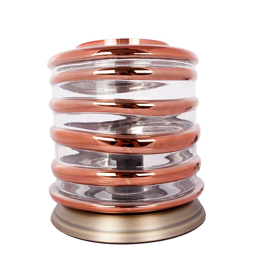 Design Tischlampe Roul in Kupferfarben aus Glas