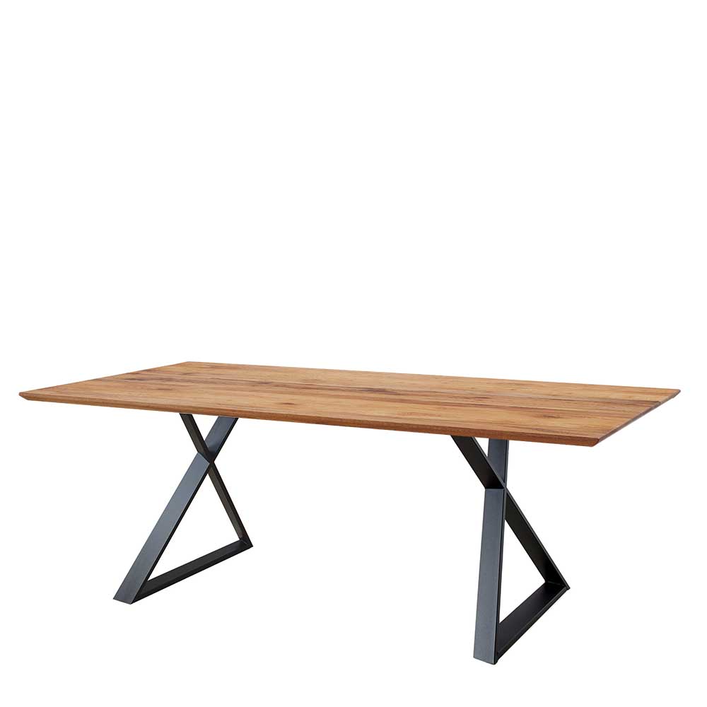 Esszimmer Tisch Macy aus Zerreiche Massivholz und Metall mit Schweizer Kante