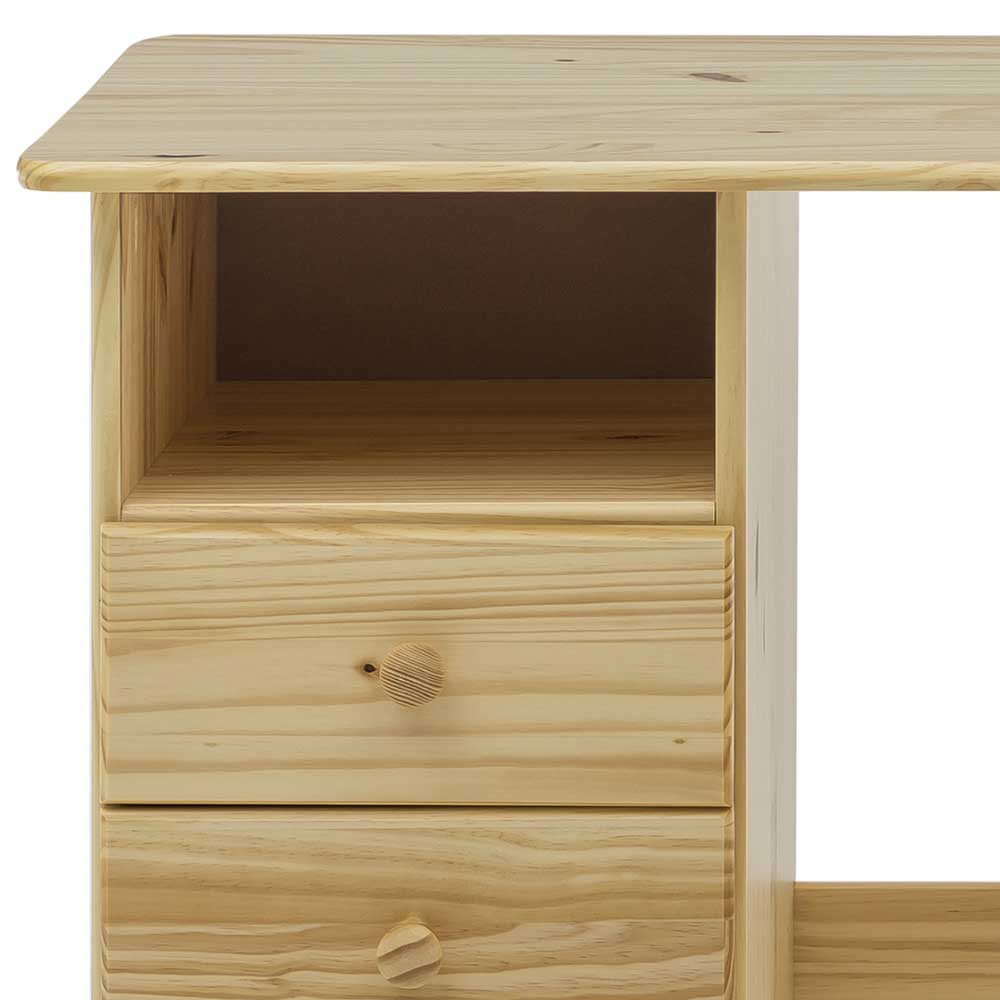 Massivholz Schreibtisch Stopp aus Kiefer lackiert mit drei Schubladen