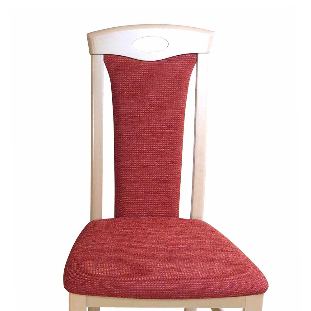 Stuhl Set Costa in Rot Stoff und Buche Massivholz (2er Set)