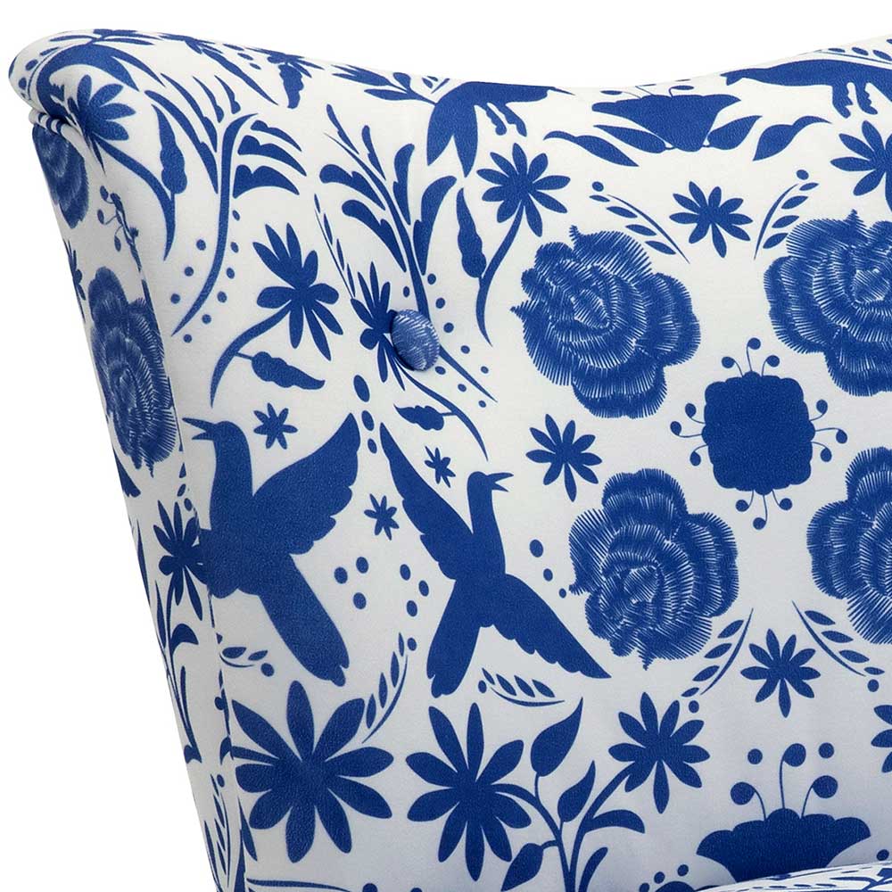 Retrostil Polstersessel blau weiß Milan mit Blumen Motiv Made in Germany