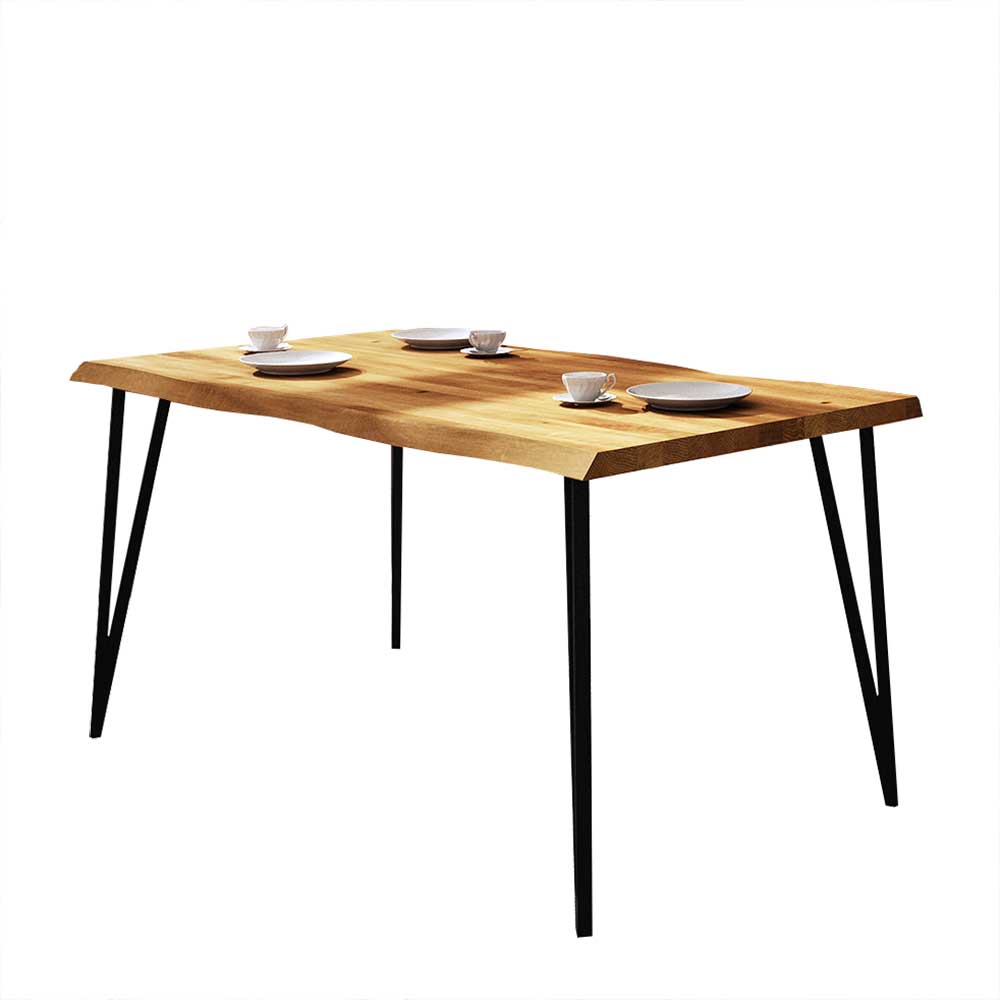 Küchen Tisch Cariasca aus Wildeiche Massivholz und Stahl im Industriedesign
