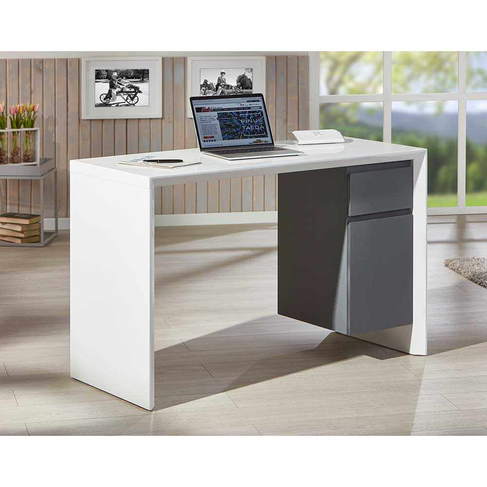 Schreibtisch Malvido in Weiß und Dunkelgrau 120 cm breit