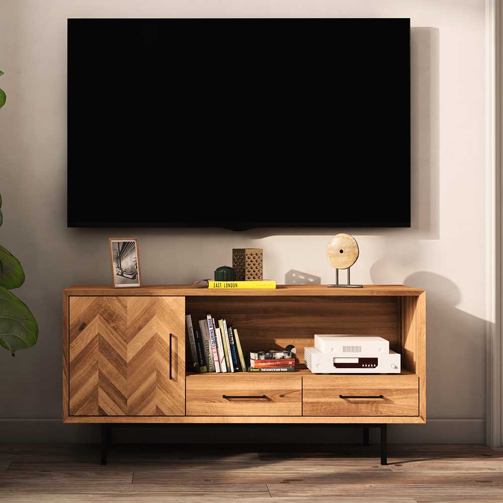 TV Unterschrank Yalley im Skandi Design aus Wildeiche Massivholz und Stahl