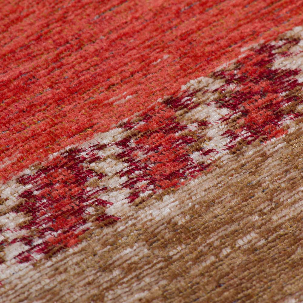 Kurzflor Teppich Stellario in Rot und Beige im Vintage Design
