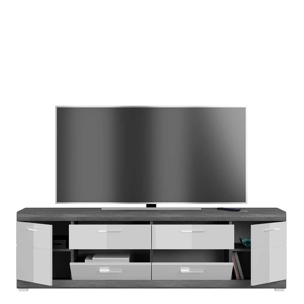Fernseh Unterschrank Hayoran in Weiß und Grau 180 cm breit