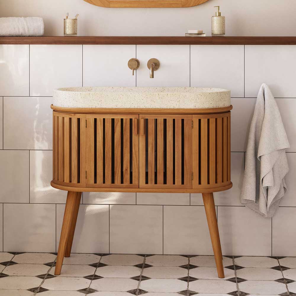 Skandi Design Waschkommode Santo mit einem Aufsatzwaschbecken 90 cm breit