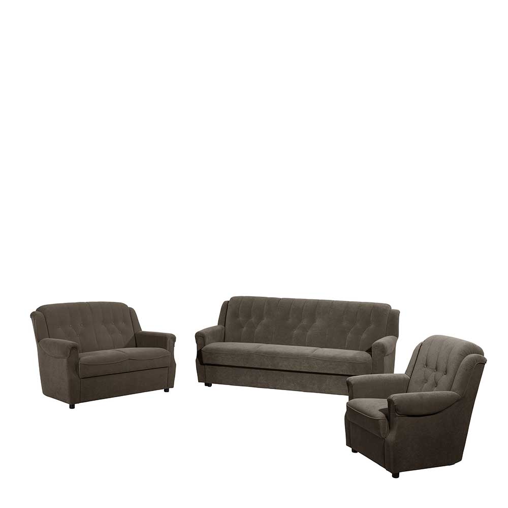 Sofa Sitzgruppe Arthus im klassischen Stil in Dunkelbraun (dreiteilig)