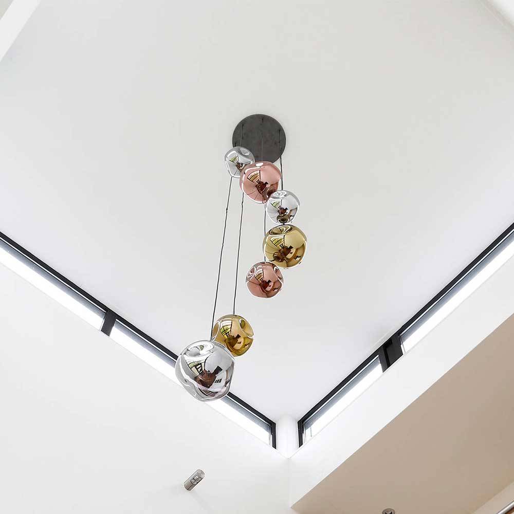 Hängeleuchte Treppenhaus Futura aus Glas in Gold - Chrom - Kupfer