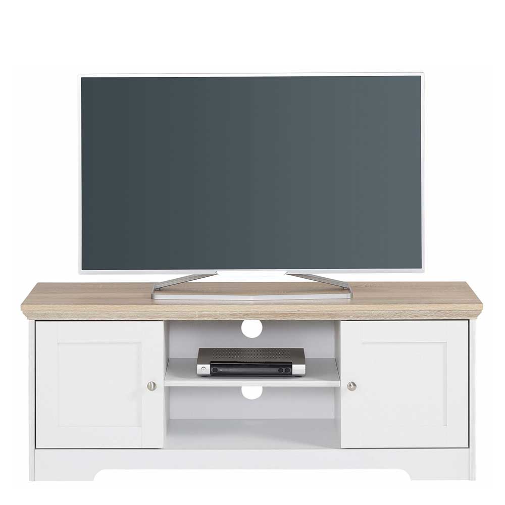 TV Board Mariesva in Weiß und Eiche Optik 120 cm breit