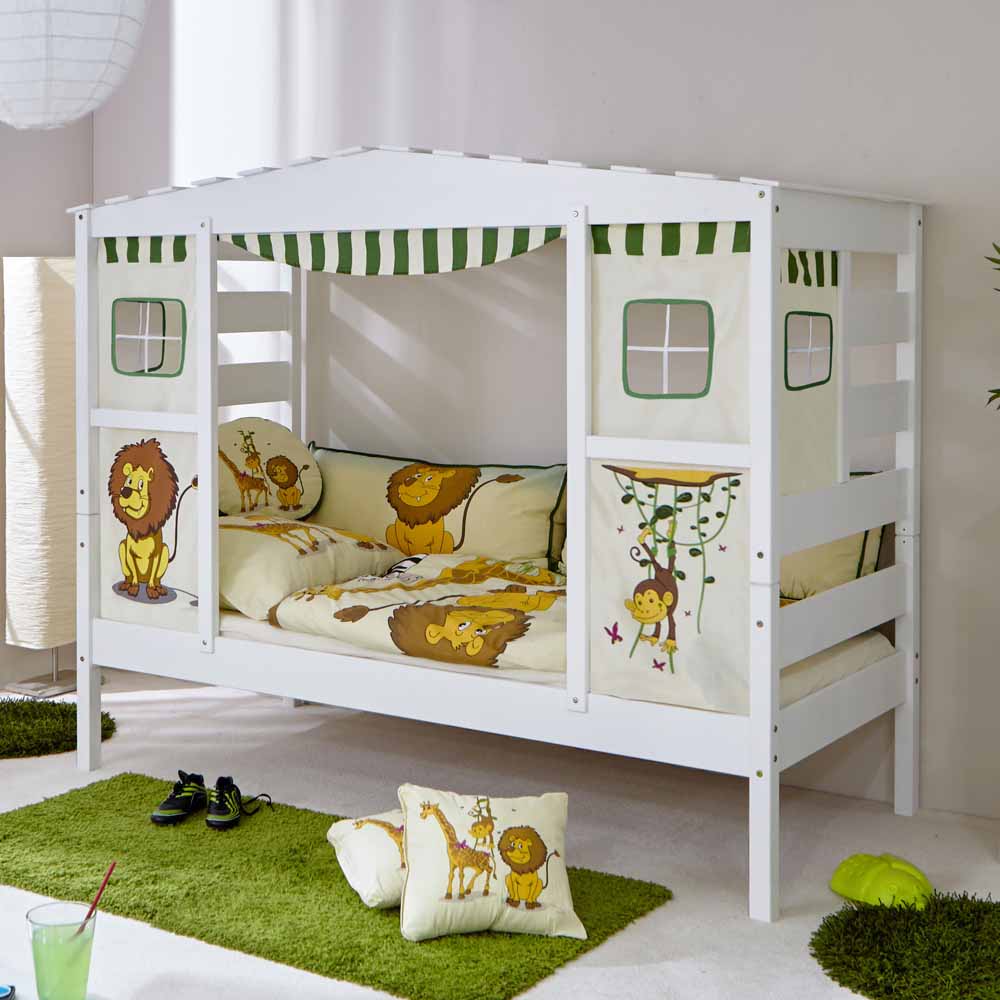 Kinderbett Senva mit Vorhang Set im Dschungel Design
