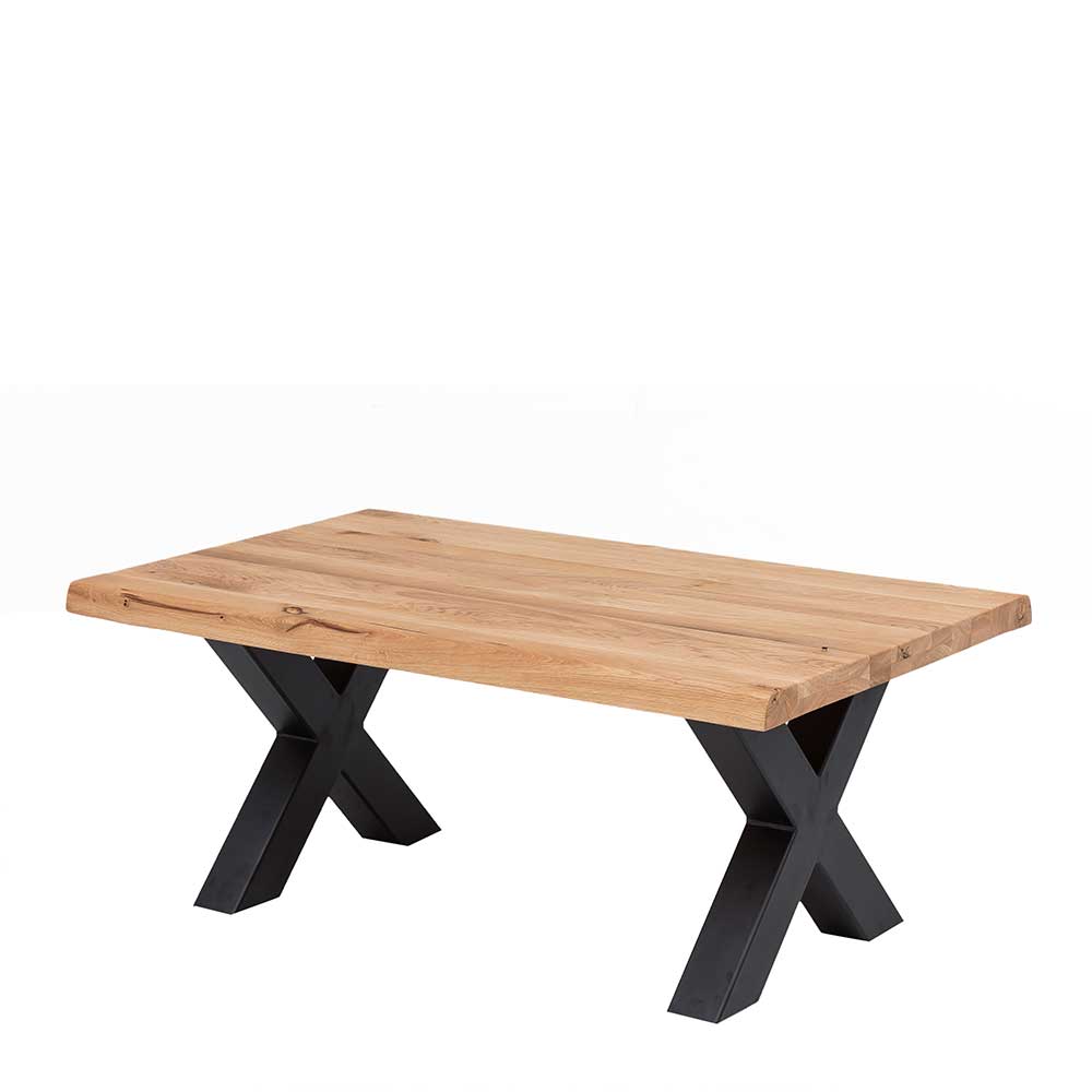 Wohnzimmer Tisch Ortensia aus Eiche Massivholz und Metall