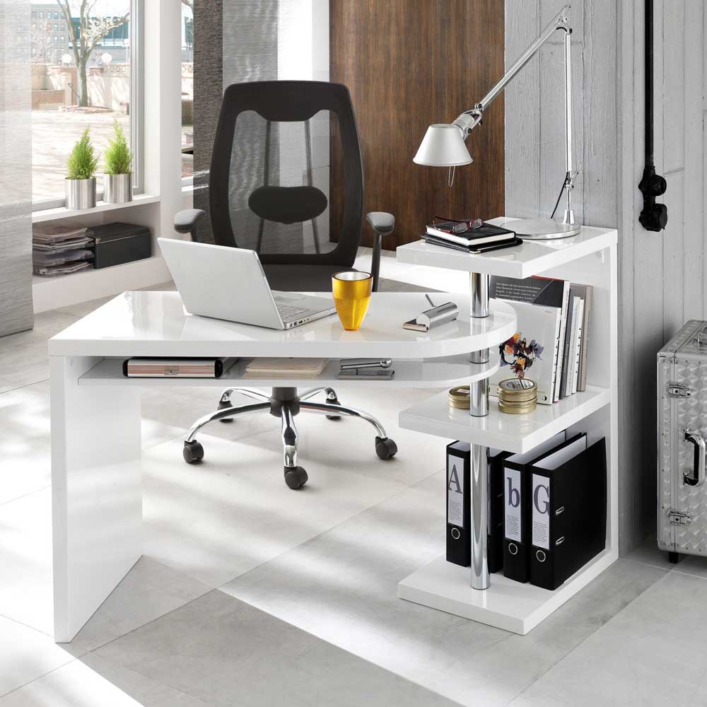 Schreibtisch Samorah in Weiß Hochglanz