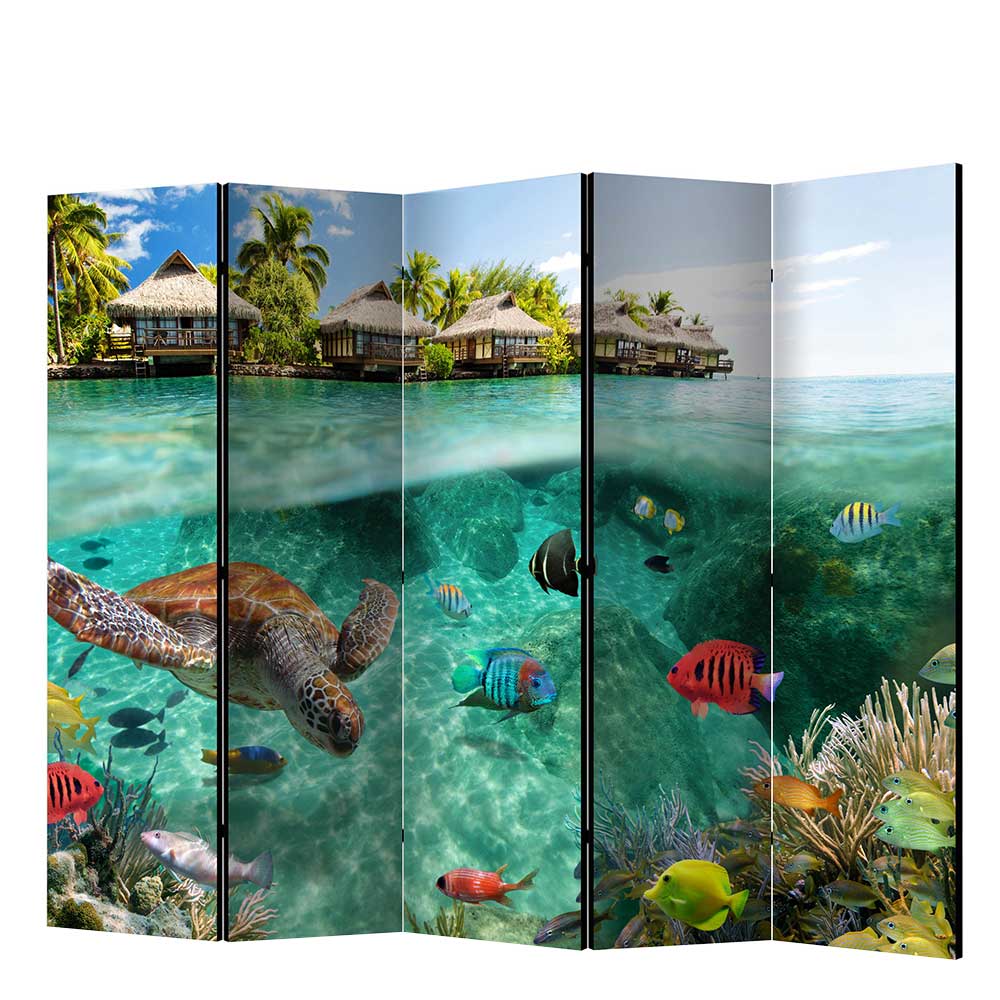 3 D Optik Paravent Zengos mit Unterwasserwelt Motiv in Bunt
