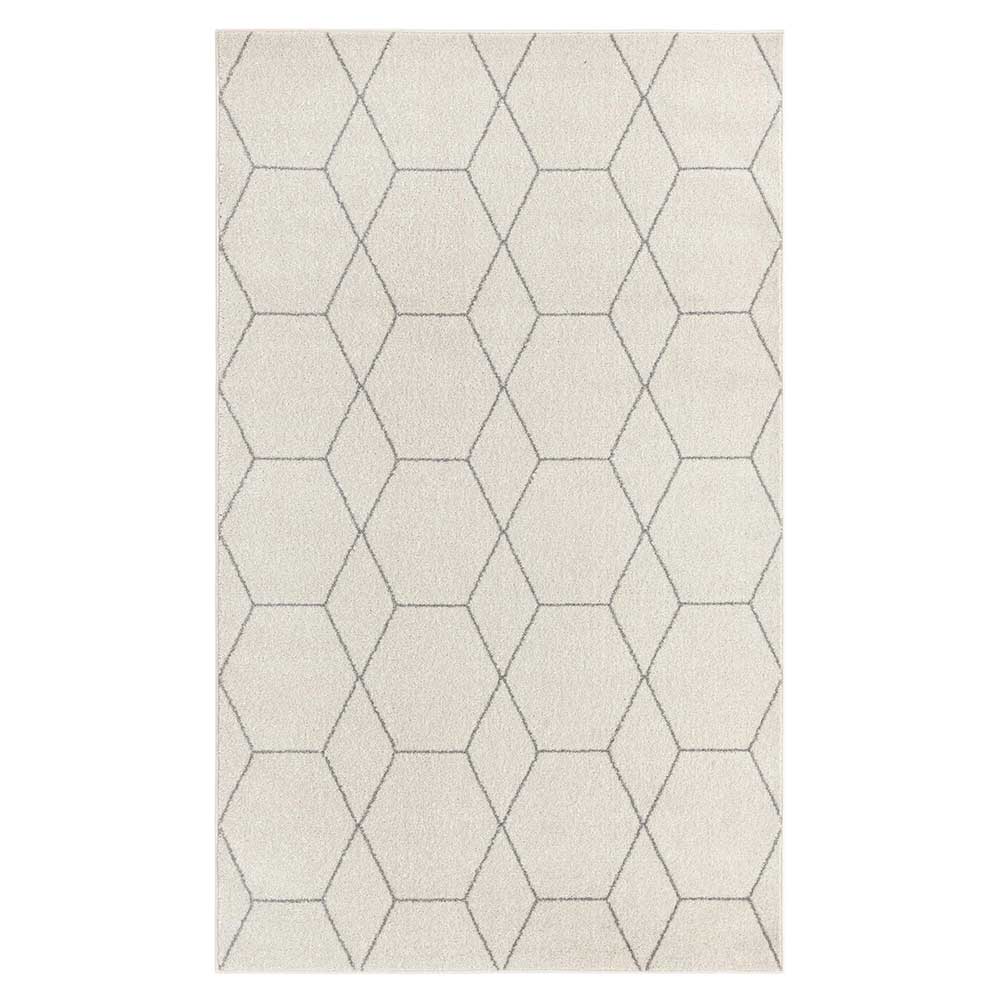 Cremeweißer Teppich Savi mit geometrischem Muster in Grau
