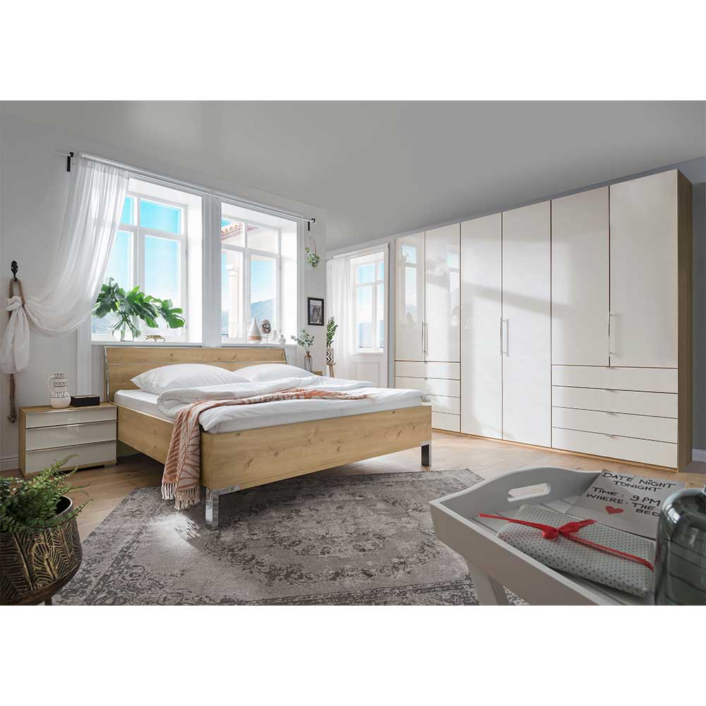 Schlafzimmer Möbel Cnutria modernes Design in Beige und Eiche Bianco (vierteilig)