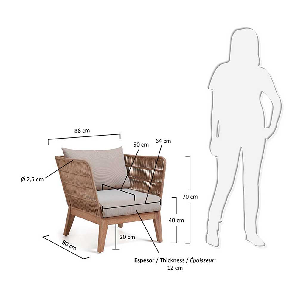 Lounge Sessel Santurio aus Eukalyptusholz in Beige (2er Set)
