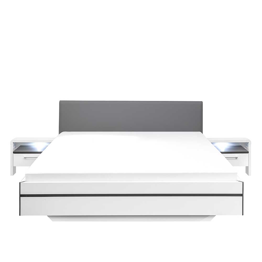 Doppel Bett mit Konsolen Caoran modern in Weiß und Anthrazit (dreiteilig)