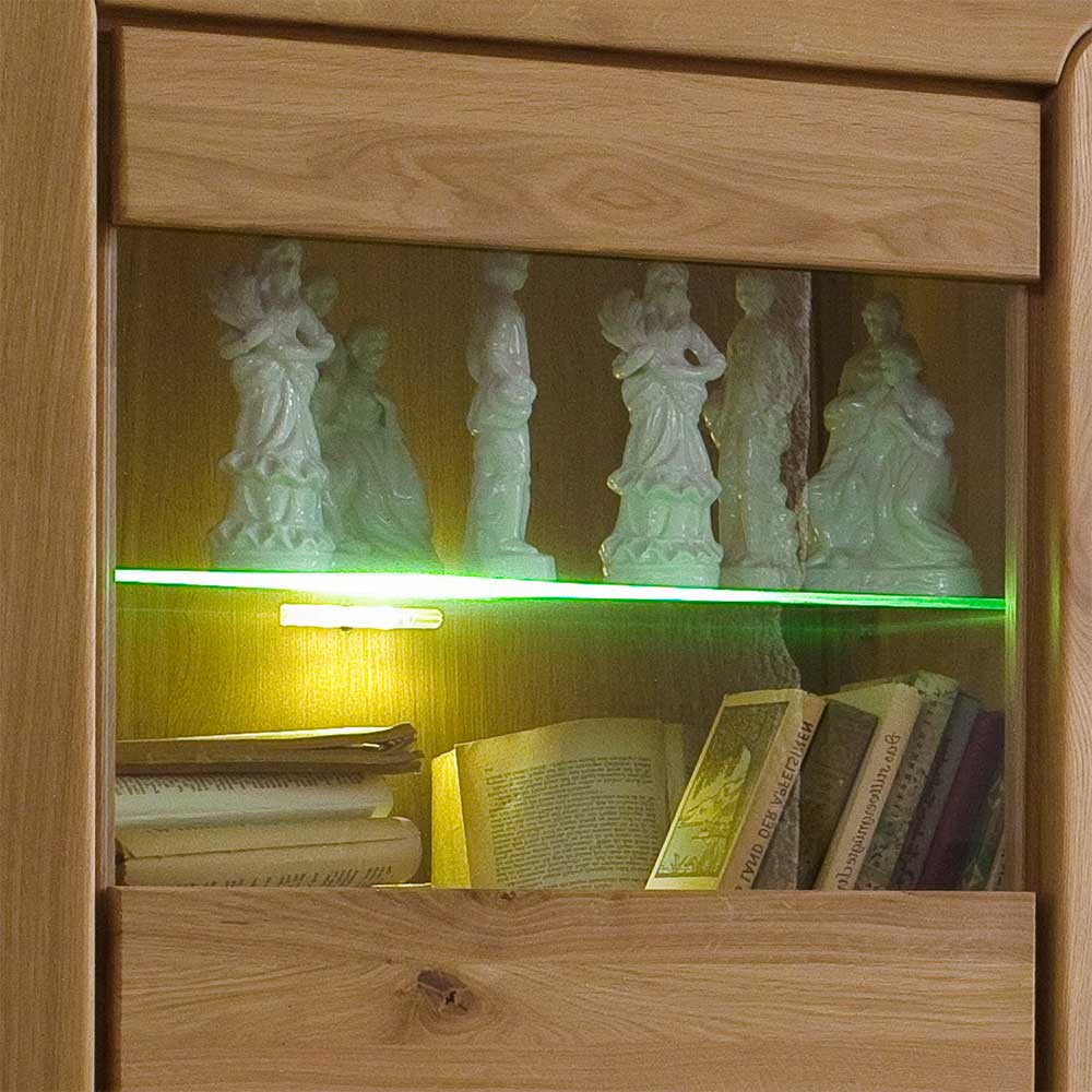 Wohnzimmer Wohnwand Vlarenzo aus Wildeiche Massivholz mit LED Beleuchtung (dreiteilig)
