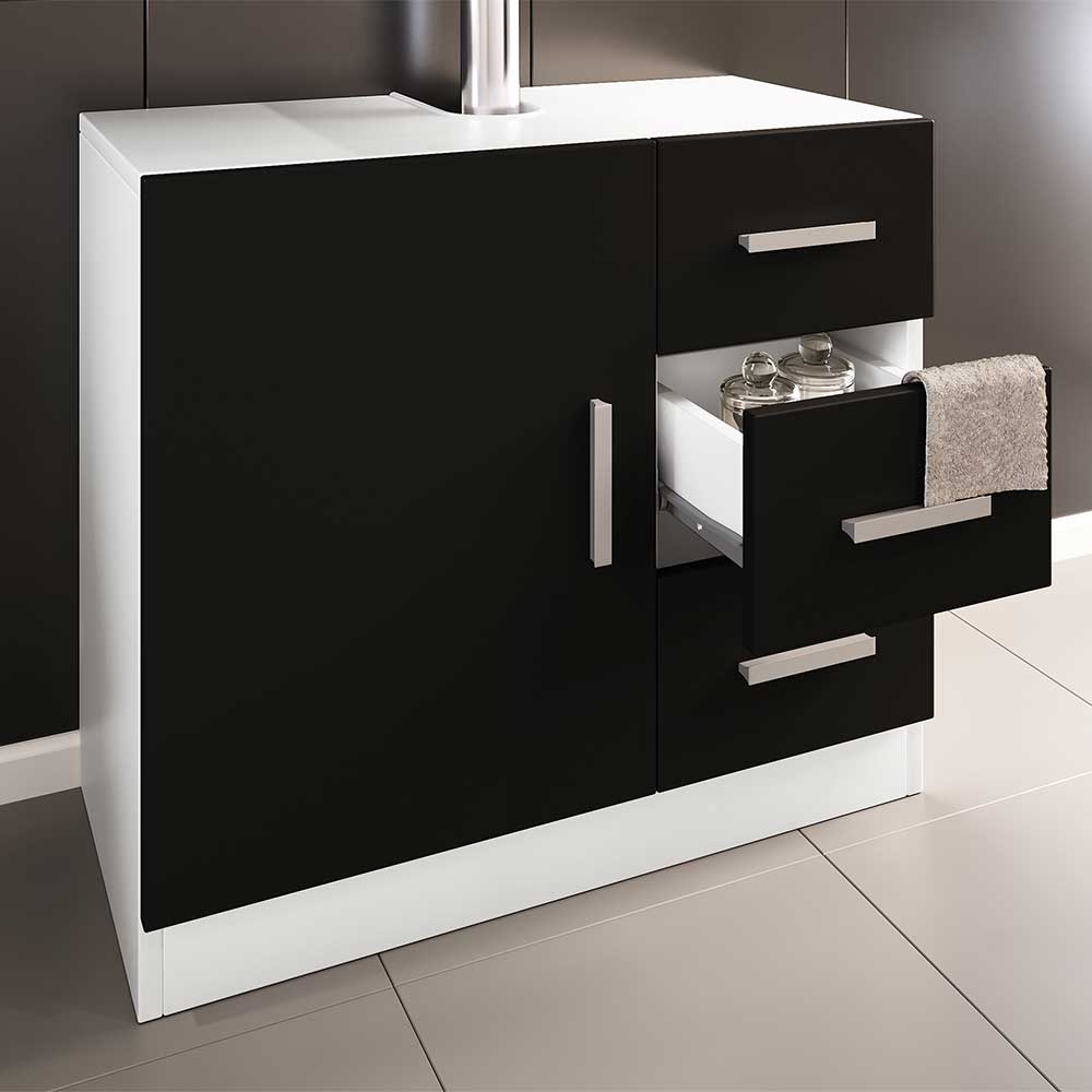 Moderner Waschbeckenschrank Panales in Schwarz und Weiß mit drei Schubladen
