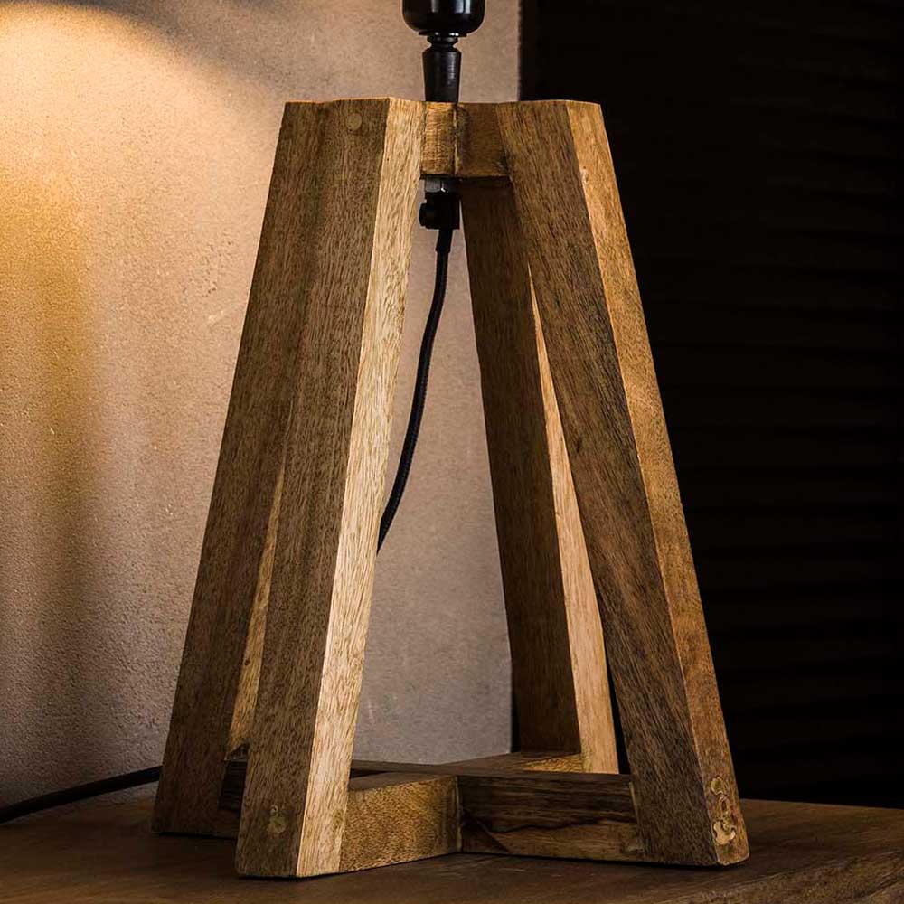 Tischlampe Teira in Dunkelgrau und Holz Naturfarben 50 cm hoch