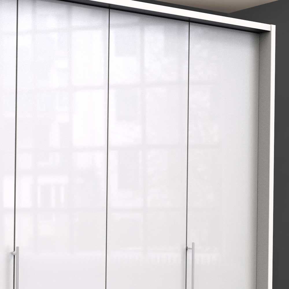 Geräumiger Kleiderschrank Grinzia in Weiß Glas beschichtet mit Falttüren