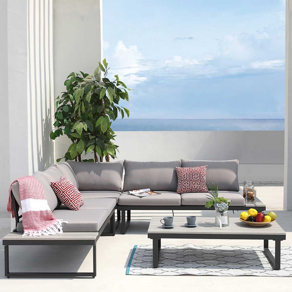Gartensitzgruppe mit Sofa Calbanyara in modernem Design 227 cm breit (zweiteilig)
