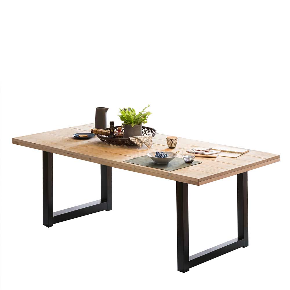 Bügelgestell Tisch Aragon aus Recyclingholz und Stahl
