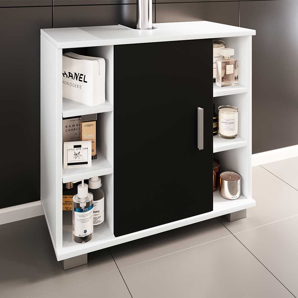 Moderner Waschtischunterschrank Panales in Weiß und Schwarz