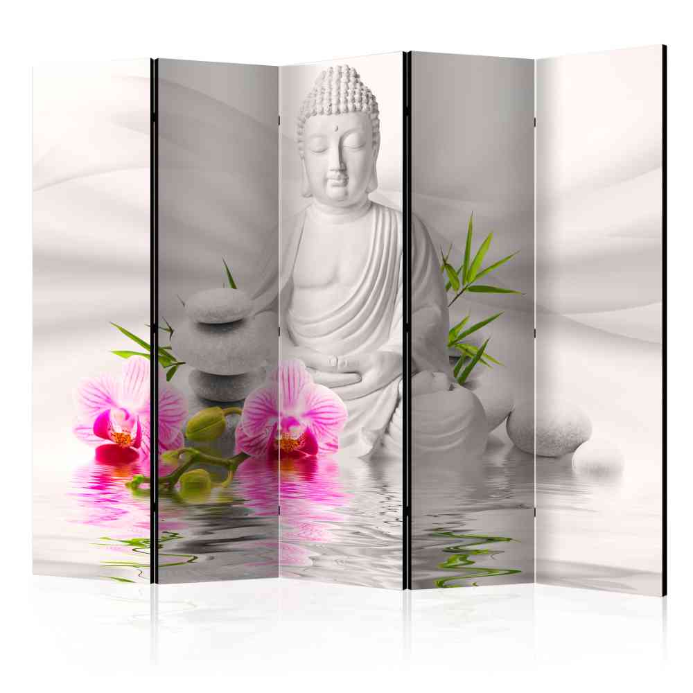 Design Paravent Edoardo mit meditierendem Buddha 5 teilig