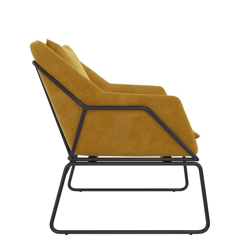 Moderner Sessel Adanassia in Gelb und Schwarz aus Samt und Metall