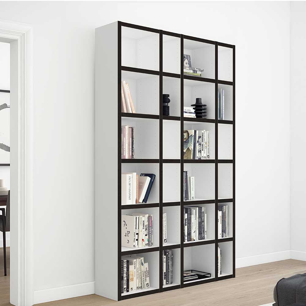 Modernes Buchregal Susanne in Weiß und Schwarzbraun 145 cm breit