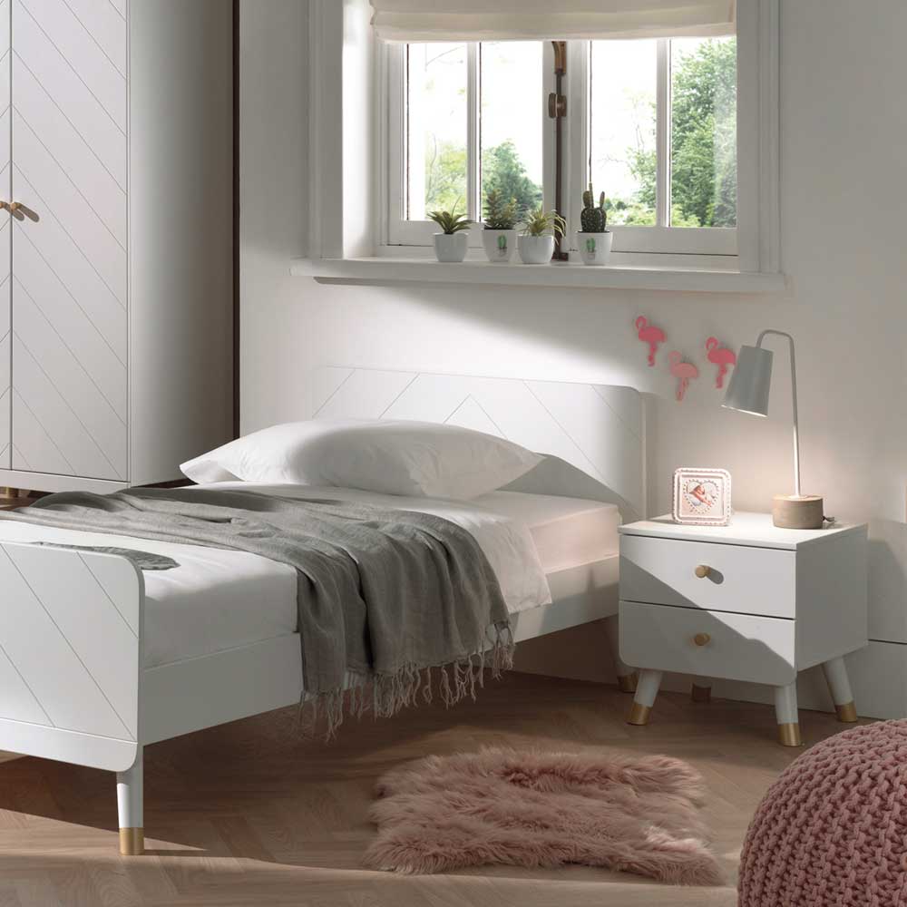 Jugend Schlafzimmer Canjan in Weiß & Goldfarben mit Schrank (vierteilig)
