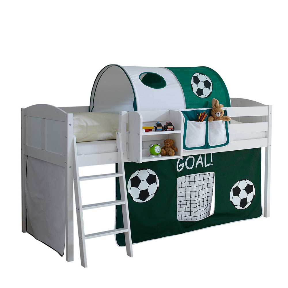 Kinderhochbett Gullit in Weiß und dunkel Grün mit Fußball Motiv