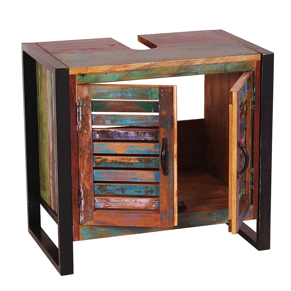 Badmöbel Set Shabby Cranadia aus Recyclingholz und Metall (fünfteilig)