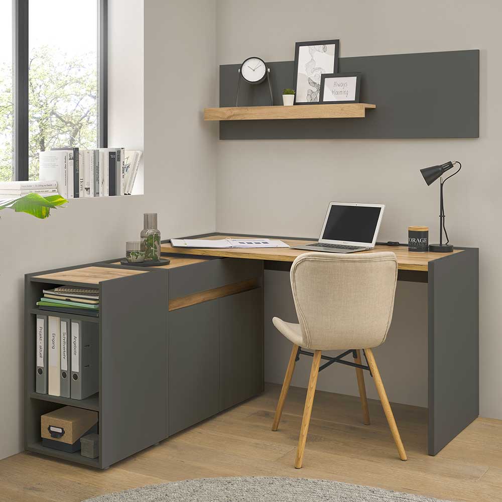 Tiny Office Möbel Uzniana in Anthrazit und Wildeichefarben (vierteilig)