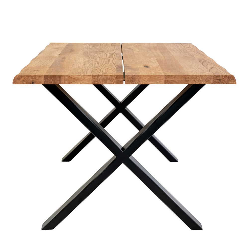 Sitzgruppe Millona schwarze Kunstleder Stühle Tisch Eiche (fünfteilig)