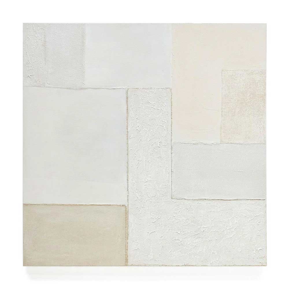 Weißes Wandbild Olli mit abstraktem Muster Quadrat 95x95 cm