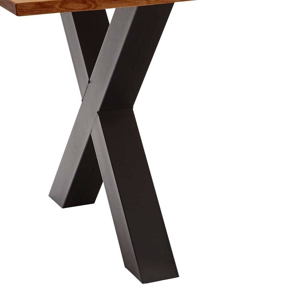 Echtholztisch Swanda aus Zerreiche & Metall mit natürlicher Baumkante