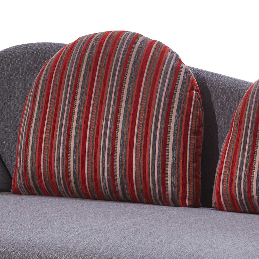 Bettcouch Ziadora in Grau und Rot Webstoff mit Bettkasten