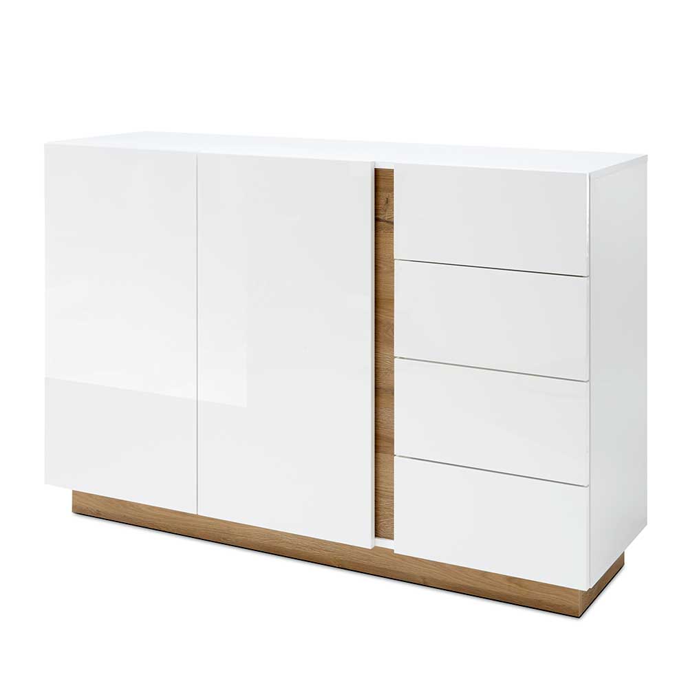 Wohnzimmer Sideboard Franvos in Weiß und Wildeiche Optik im Skandi Design