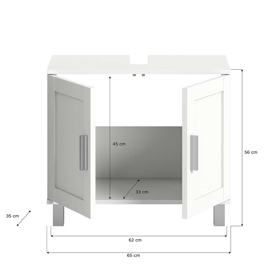 Weißer Waschbeckenunterschrank Ricing 65 cm breit und 56 cm hoch
