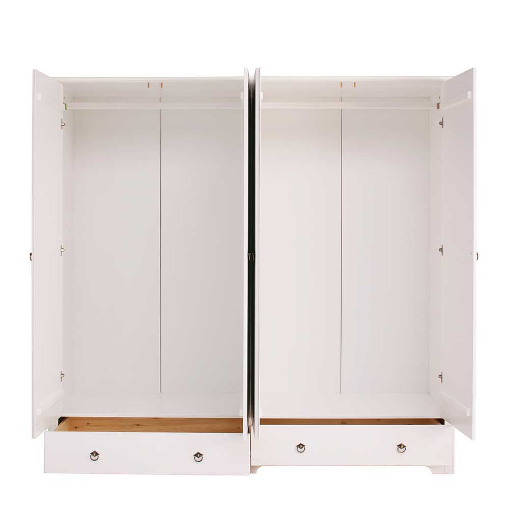 Massiv Kleiderschrank Sadanos aus Kiefer in Weiß mit Spiegeltüren