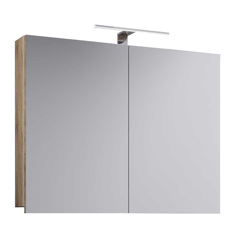 Badmöbel modern Sonoma-Eiche Estranon mit Spiegelschrank und Becken (vierteilig)