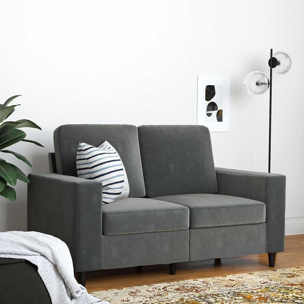 Kleines Sofa in Grau Rienas im Retrostil mit 48 cm Sitzhöhe