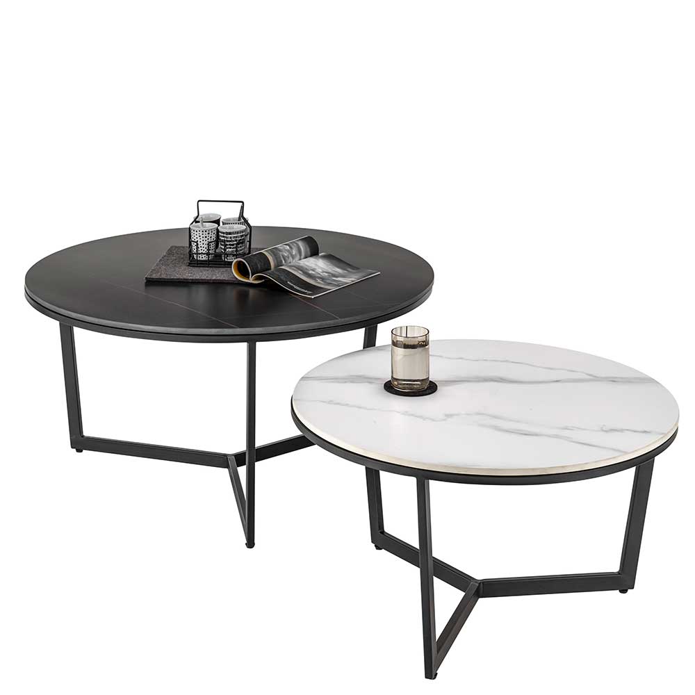 Wohnzimmer Tische Yuri in Schwarz und Weiß mit Keramikplatten (zweiteilig)