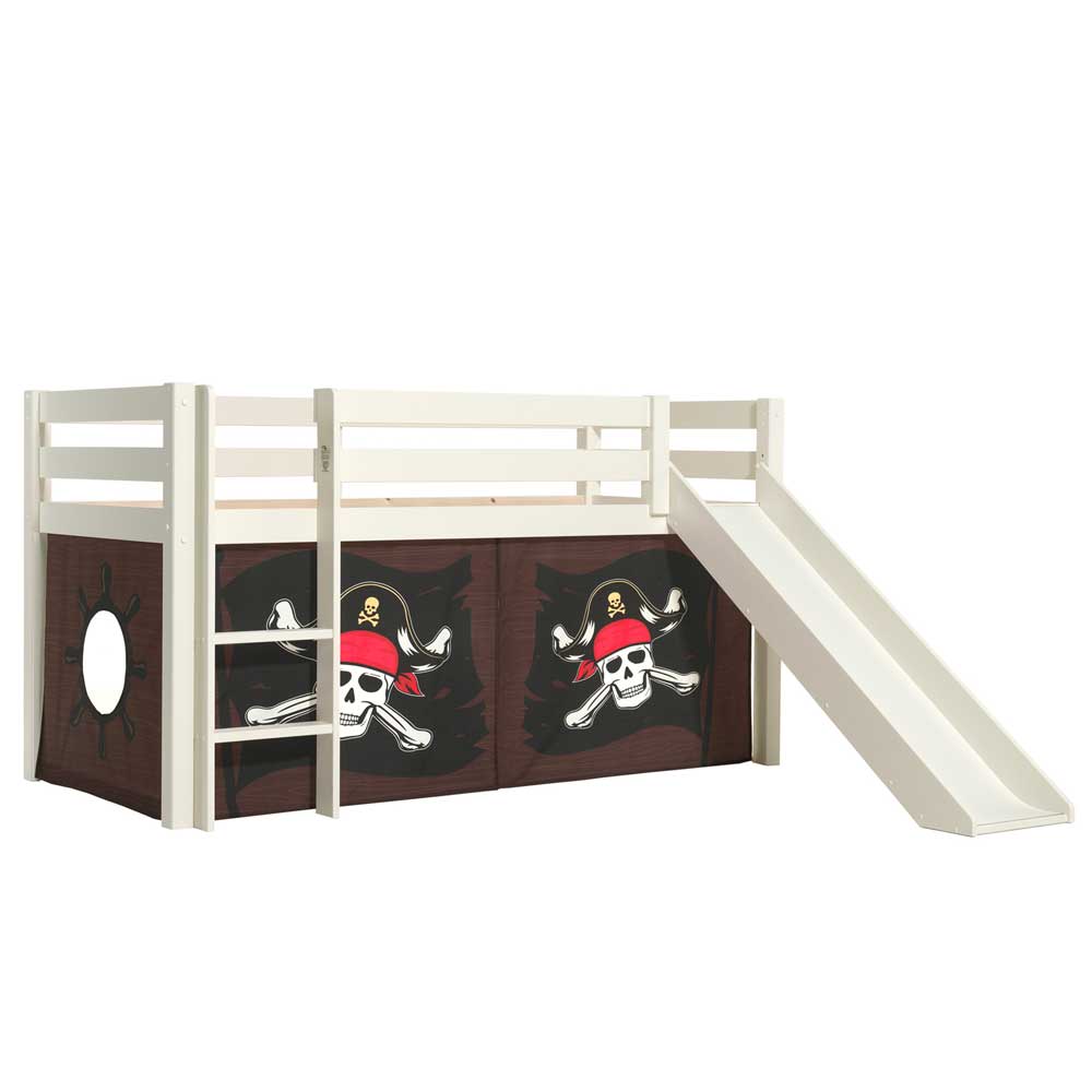 Spielbett Pirat Flanzios in Weiß und Schwarz mit Rutsche und Leiter
