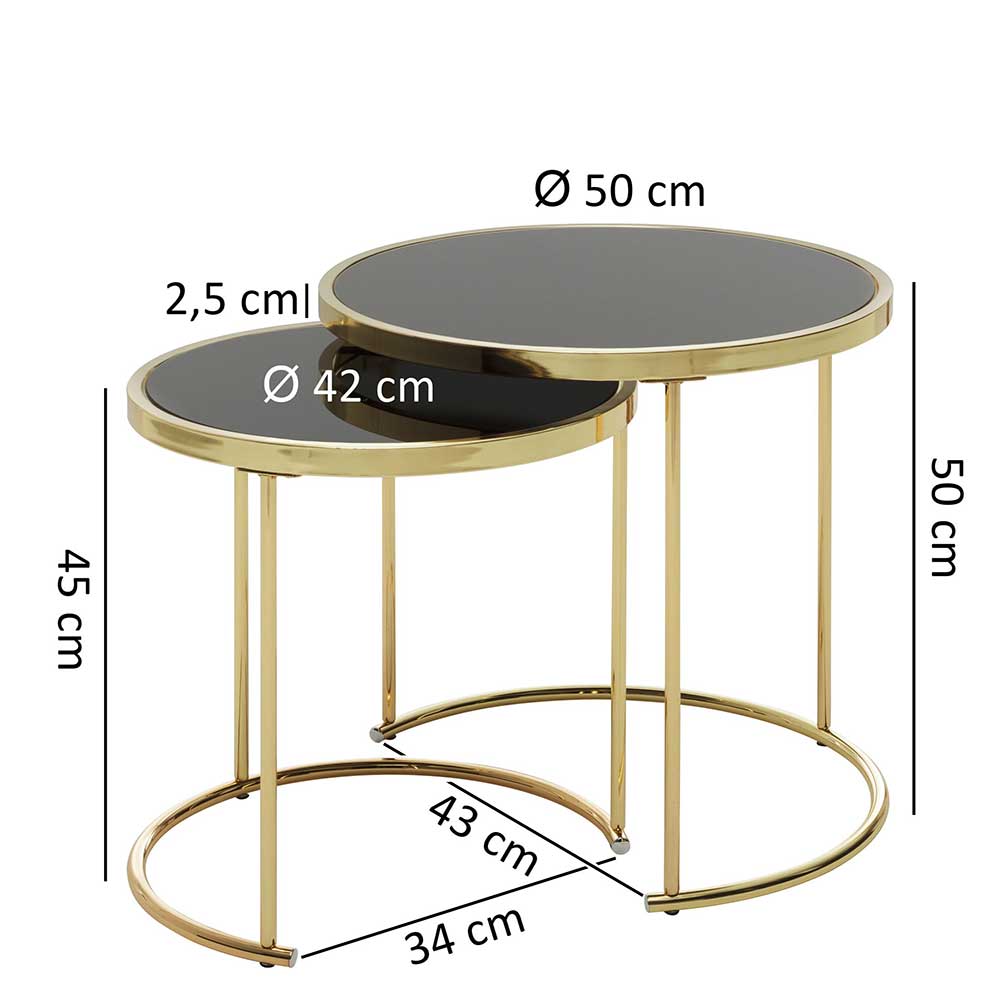 Rundes Glastisch Set Povendrid in Schwarz und Goldfarben (zweiteilig)