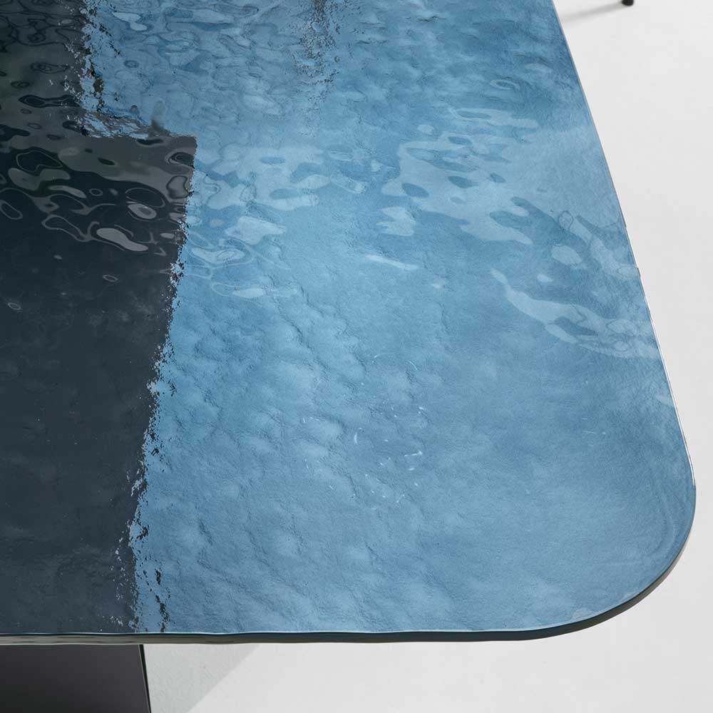 210x110 cm Designeresstisch Ortenza mit Strukturglas Platte in Blau